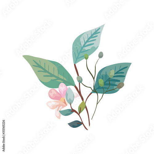 cute flower with branches and leafs natural