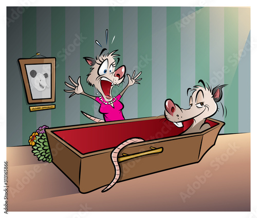 cartoon vector illustration of opossum pranks