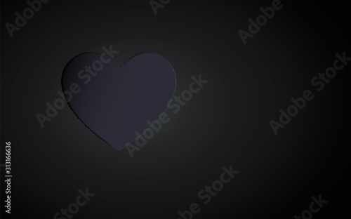 Dark paper background, imitation cut out heart, shadows. Concept pattern for valentines day greeting card, banner, poster in vector illustration. Template.