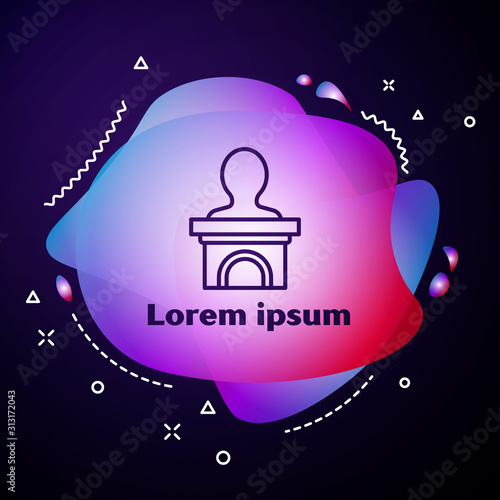 Purple line Stage stand or debate podium rostrum icon isolated on blue background. Conference speech tribune. Abstract banner with liquid shapes. Vector Illustration