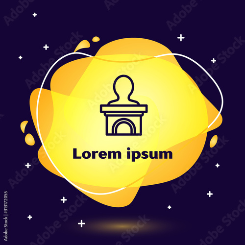 Black line Stage stand or debate podium rostrum icon isolated on blue background. Conference speech tribune. Abstract banner with liquid shapes. Vector Illustration