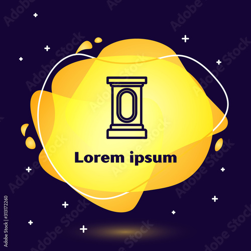 Black line Stage stand or debate podium rostrum icon isolated on blue background. Conference speech tribune. Abstract banner with liquid shapes. Vector Illustration