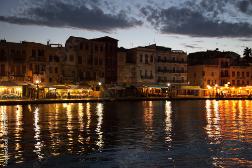 Chania Crete, old harbor by night