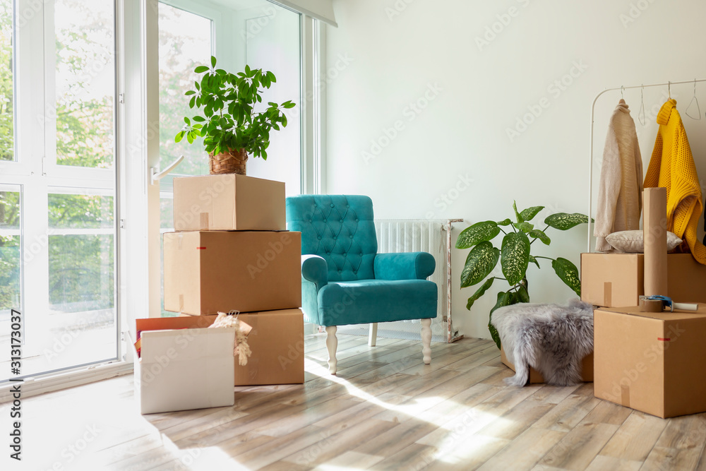 Obraz premium Home interior detail with cardboard boxes