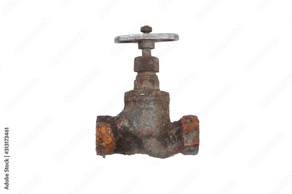 Old rusty water valve on a white background Old rusty water valve on a white background