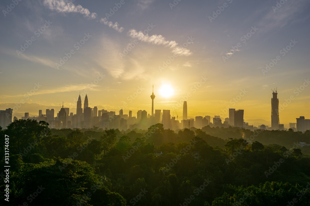 Majestic sunrise view over down town Kuala Lumpur, Malaysia.