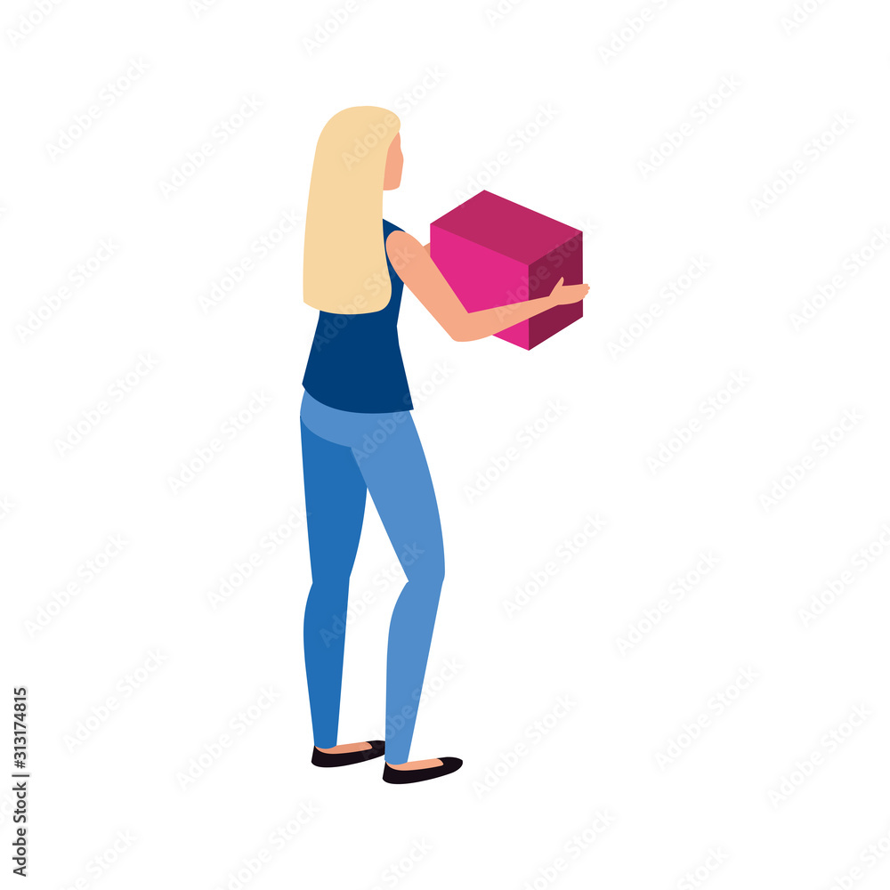 back beautiful woman with cube isolated icon vector illustration design back beautiful woman with cube isolated icon vector illustration design