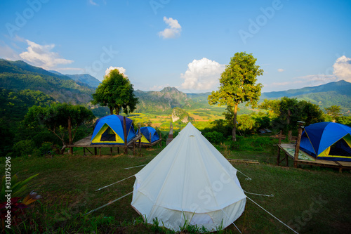 Tents,Camping Landscape of Phu lang ka national parkt, Phayao, Thailand
