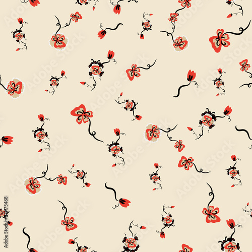 A seamless vector garden thremed pattern with stylized flowers on a light background. Decorative feminine surface print design. Great for fabrics and stationery.