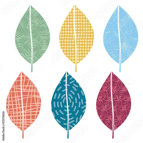 Vector Green Yellow Blue Orange Red Leaves Icon Set on White Background. Clip art for embellishing cards  newsletters  scrapbooking.