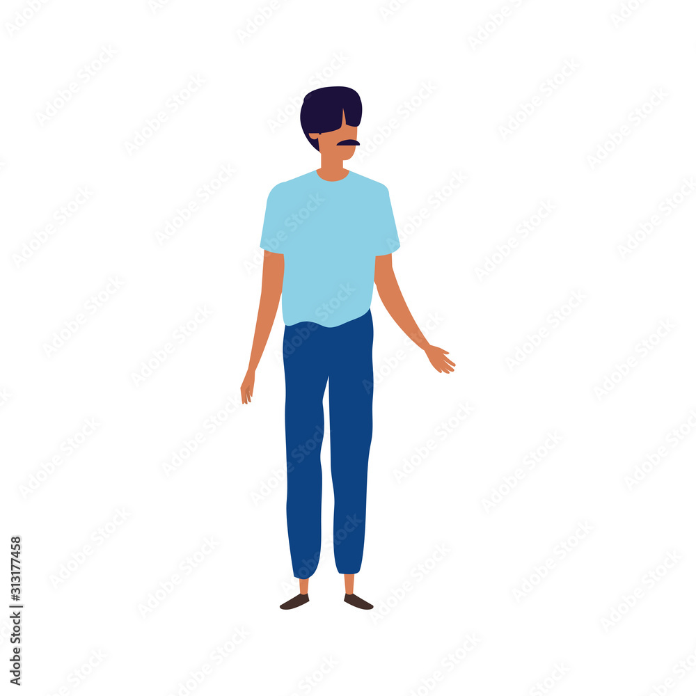 young man with moustache avatar character icon vector illustration design