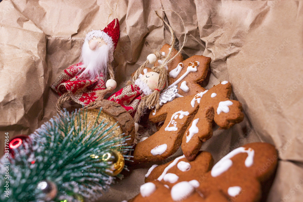 Christmas cookies and toys in a paper box