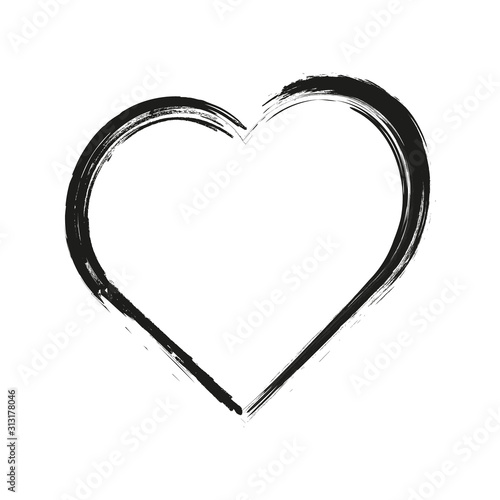 Heart shape frame with brush painting isolated on white background. Grunge stamps. Valentine's Day signs. Vector illustration.