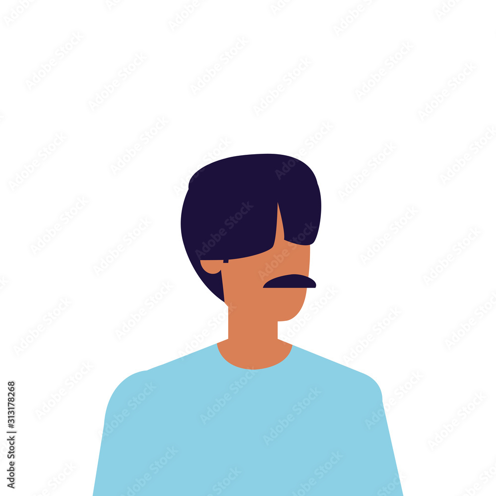 young man with moustache character icon vector illustration design