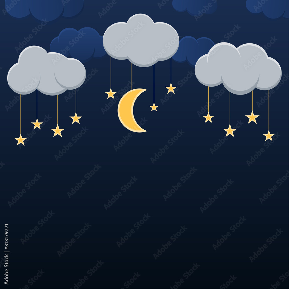 Half moon and star on night sky vector background Half moon and star on night sky vector background