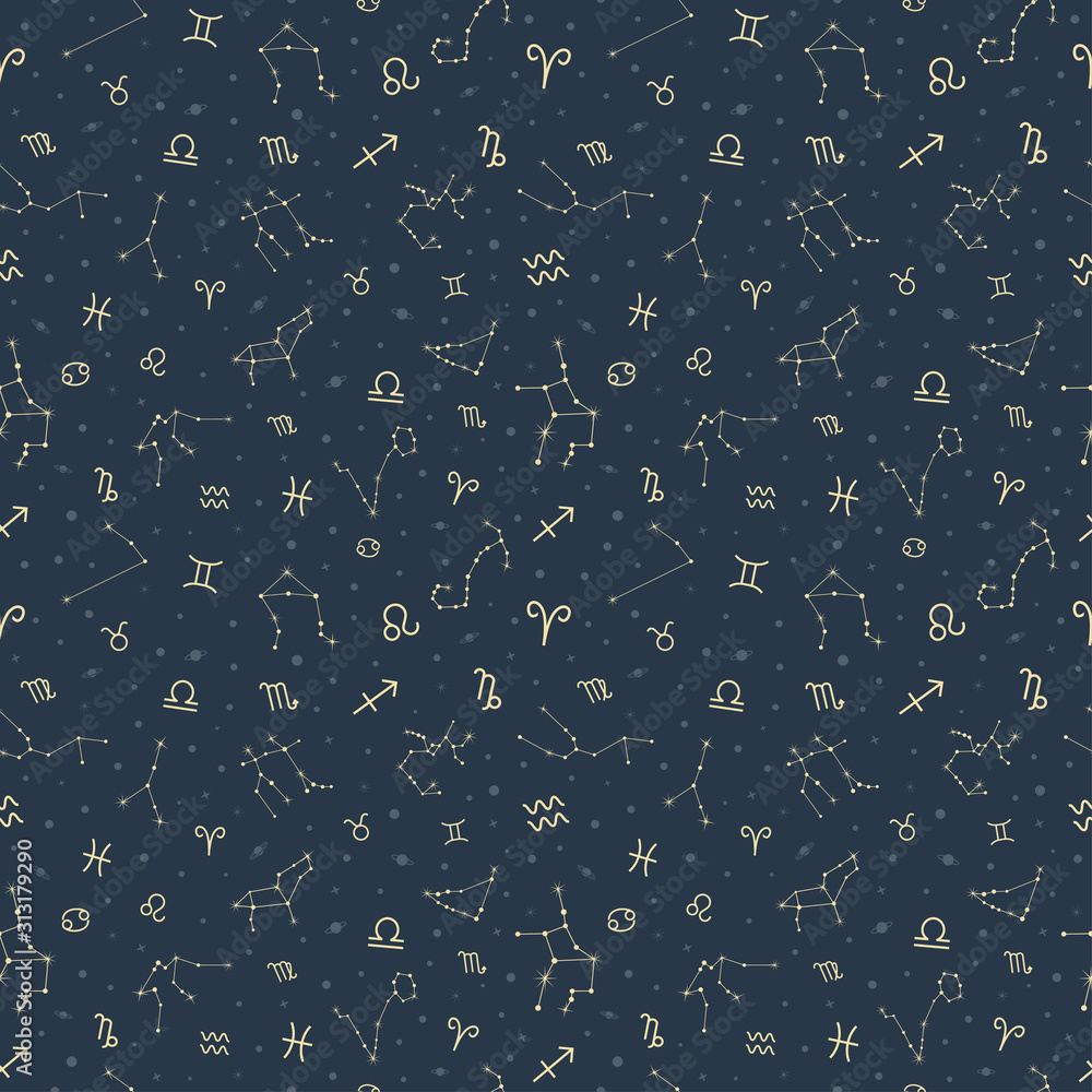 Zodiac symbols and star seamless pattern vector astrology background