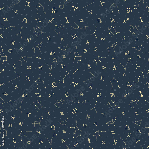 Zodiac symbols and star seamless pattern vector astrology background