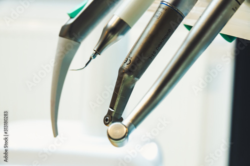 closeup dental equipments and stomatology concept