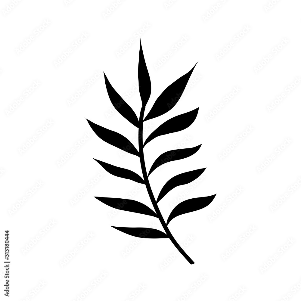silhouette of branch with leafs nature isolated icon vector illustration design
