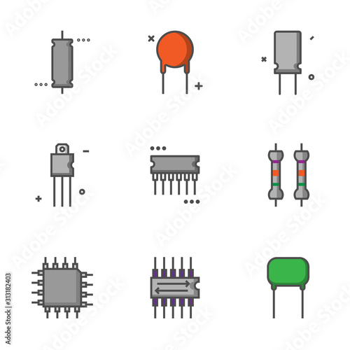 Capacitor filled line icon set