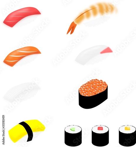いくつかの種類のお寿司