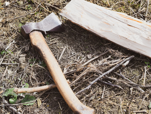 Chopping wood with an ax