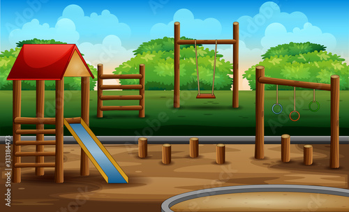Wooden playground kid at nature background
