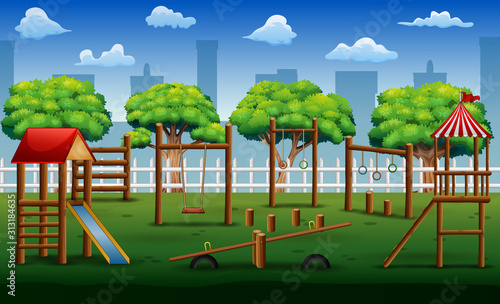 Children playground in the city park with toys