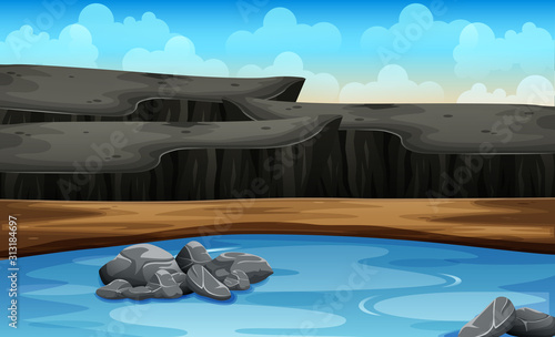 Background scene with fence around the rocky mountain