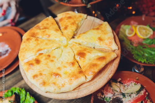 Georgian khachapuri imeruli - Georgian traditional cuisine. close-up photo