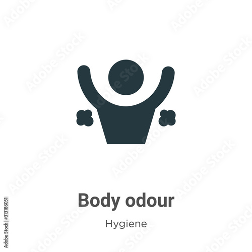 Body odour glyph icon vector on white background. Flat vector body odour icon symbol sign from modern hygiene collection for mobile concept and web apps design.