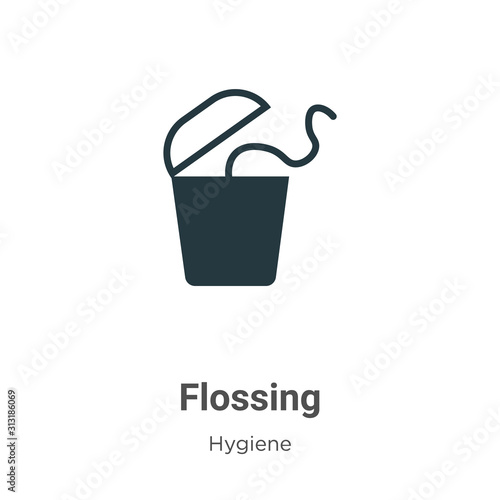 Flossing glyph icon vector on white background. Flat vector flossing icon symbol sign from modern hygiene collection for mobile concept and web apps design.
