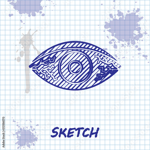 Sketch line Reddish eye due to viral, bacterial or allergic conjunctivitis icon isolated on white background. Vector Illustration