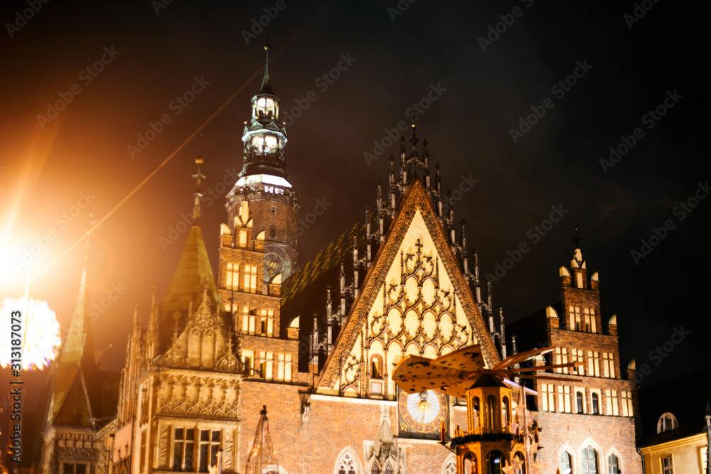 Christmas market at Wroclaw. Night time. Poland