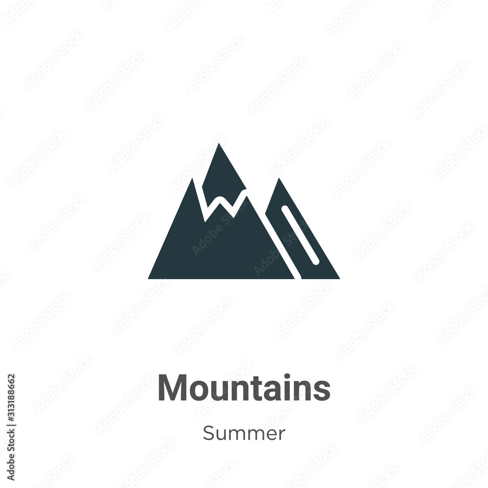 Mountains glyph icon vector on white background. Flat vector mountains ...