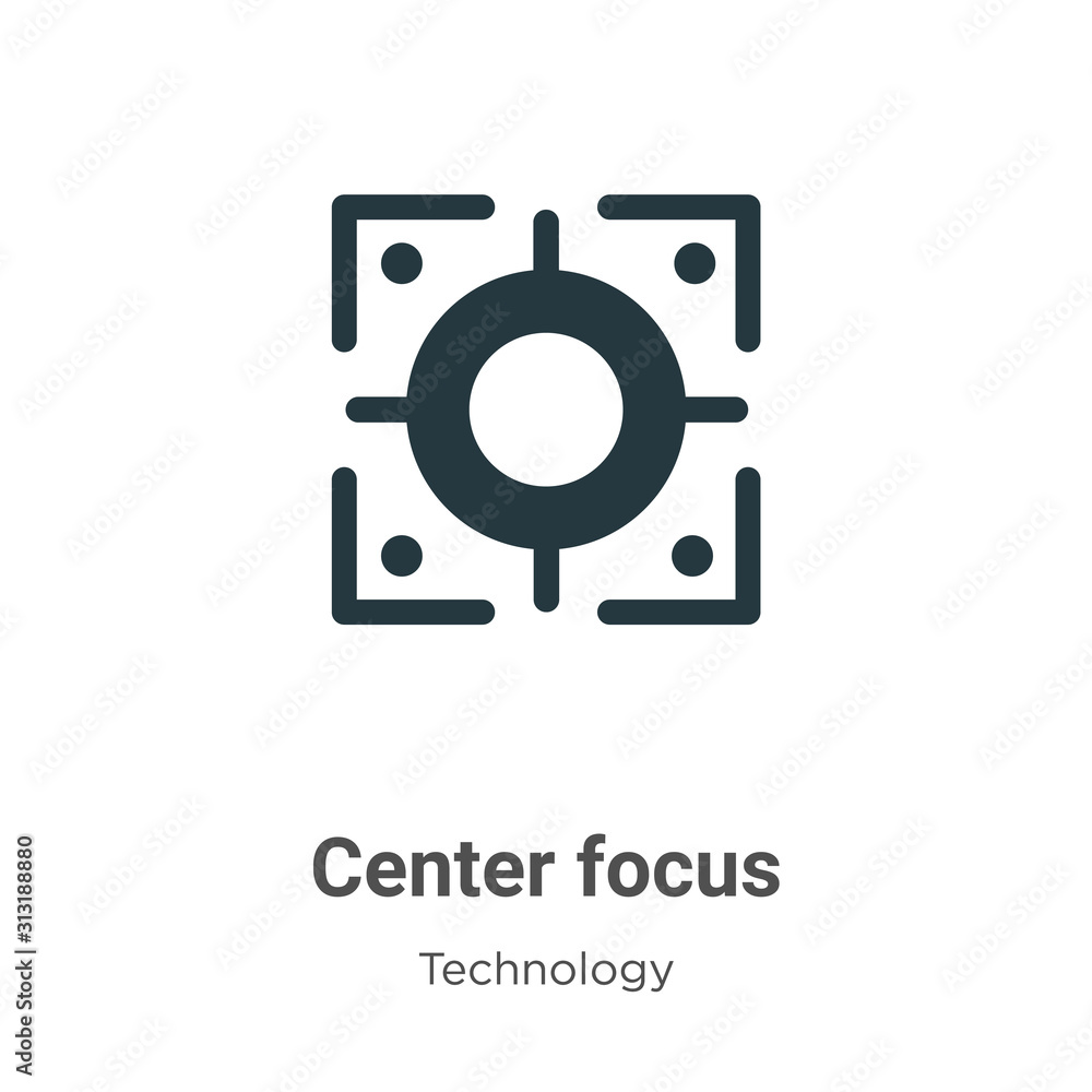 Center focus glyph icon vector on white background. Flat vector center