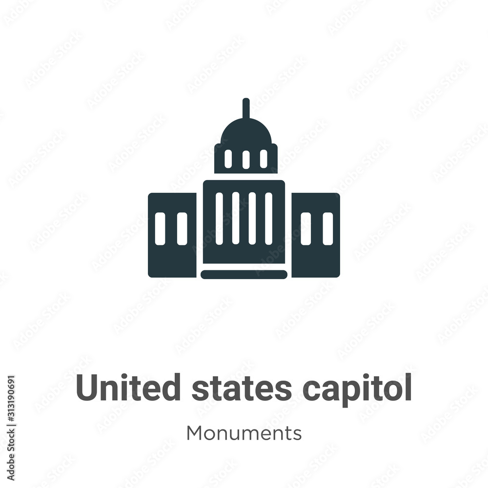 United states capitol glyph icon vector on white background. Flat vector united states capitol icon symbol sign from modern monuments collection for mobile concept and web apps design.