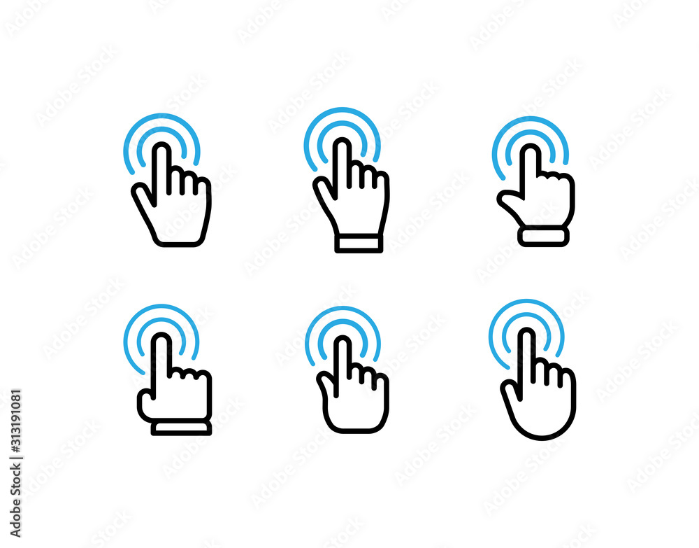 Set of hand click icons. Clicking hands vectors. Set of hand click icons. Clicking hands vectors.