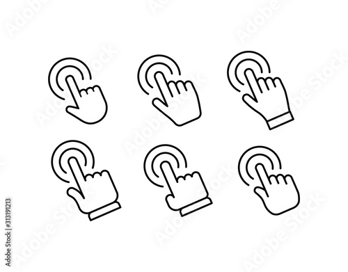 Set of hand click icons. Clicking hands vectors. © Matias