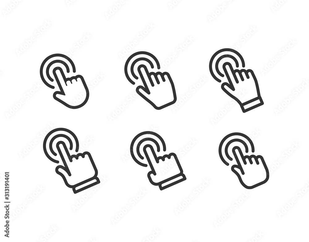 Set of hand click icons. Clicking hands vectors. Set of hand click icons. Clicking hands vectors.