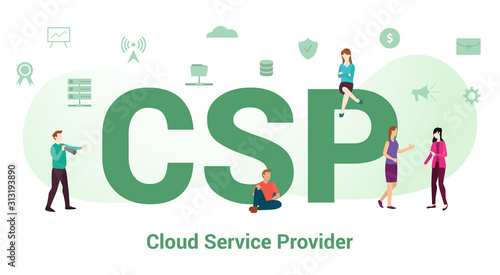 csp cloud service provider concept with big word or text and team people with modern flat style - vector photo