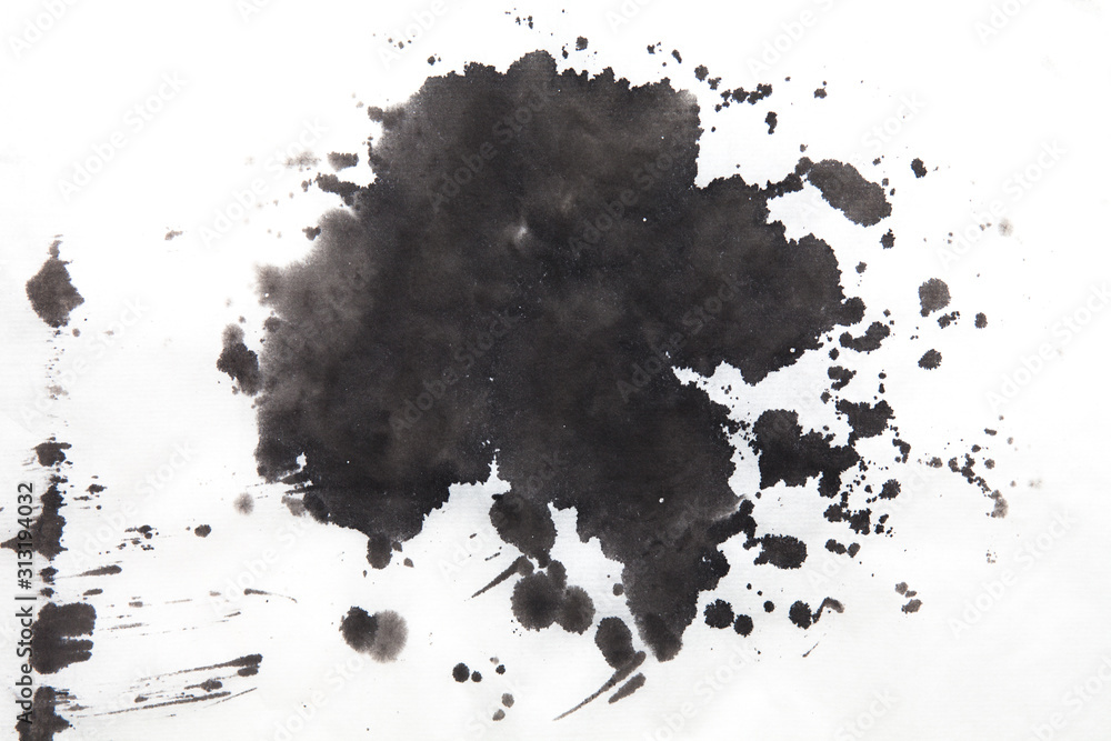 Hand Drawn Black ink splashes splatters on rice paper