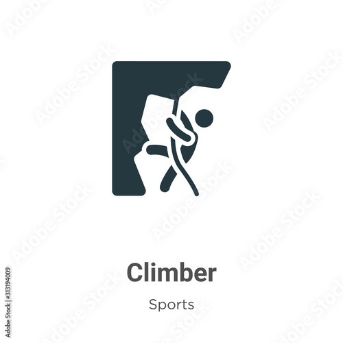 Climber glyph icon vector on white background. Flat vector climber icon symbol sign from modern sports and competition collection for mobile concept and web apps design.