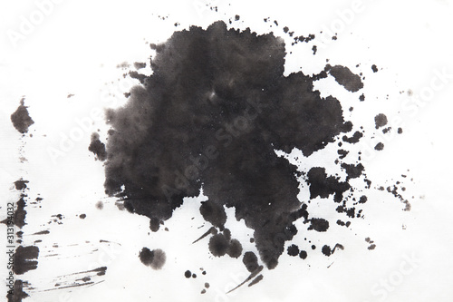 Hand Drawn Black ink splashes splatters on rice paper