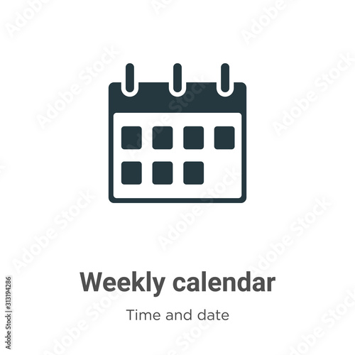 Weekly calendar glyph icon vector on white background. Flat vector weekly calendar icon symbol sign from modern time and date collection for mobile concept and web apps design.