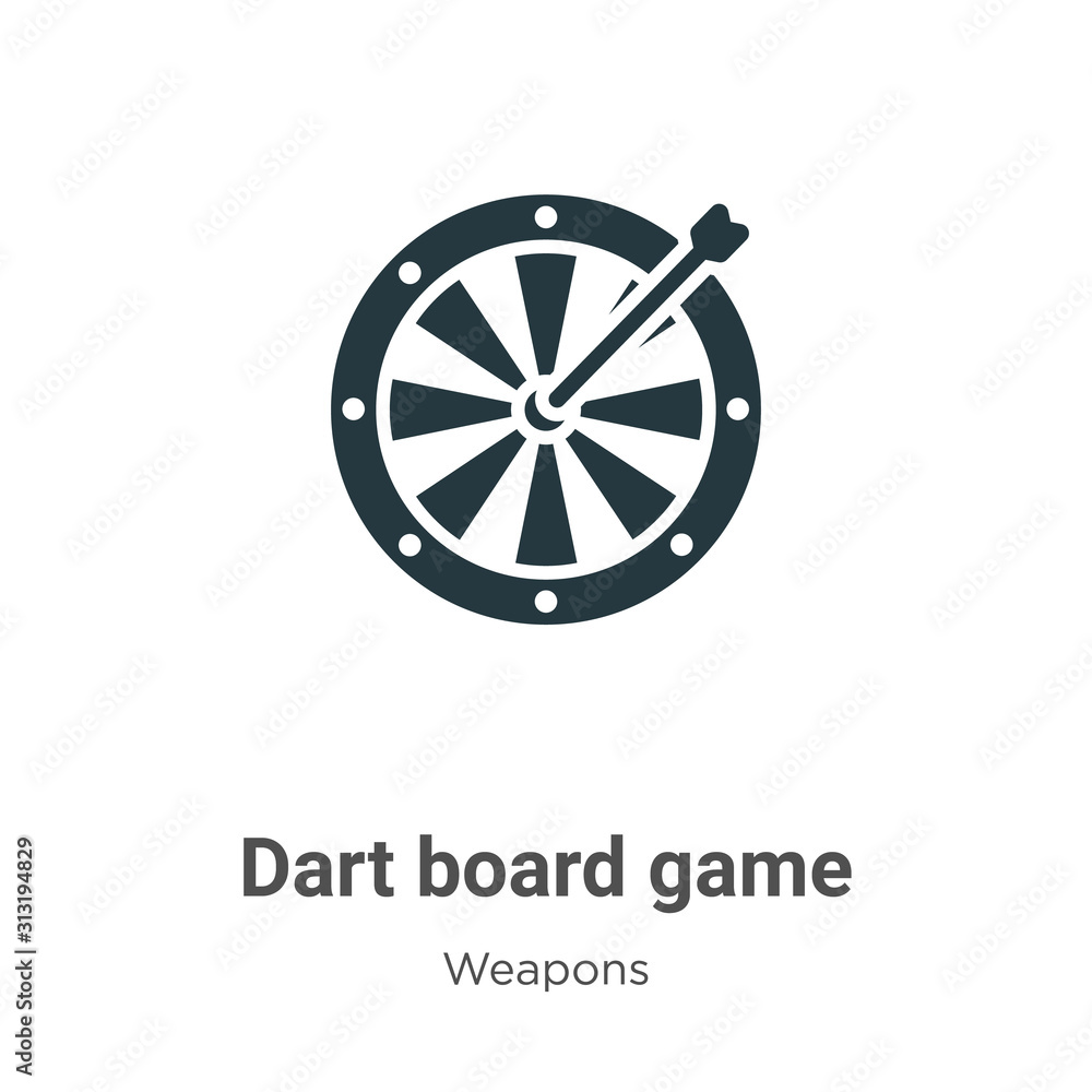 Dart board game glyph icon vector on white background. Flat vector dart board game icon symbol sign from modern weapons collection for mobile concept and web apps design.