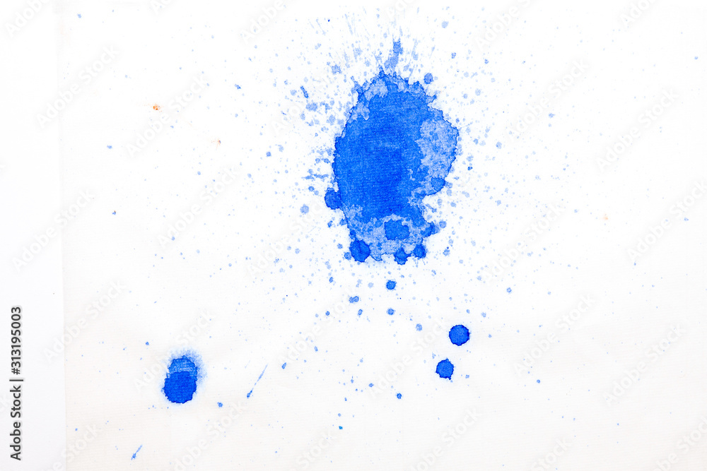 Hand Drawn watercolor blue splashes on rice paper