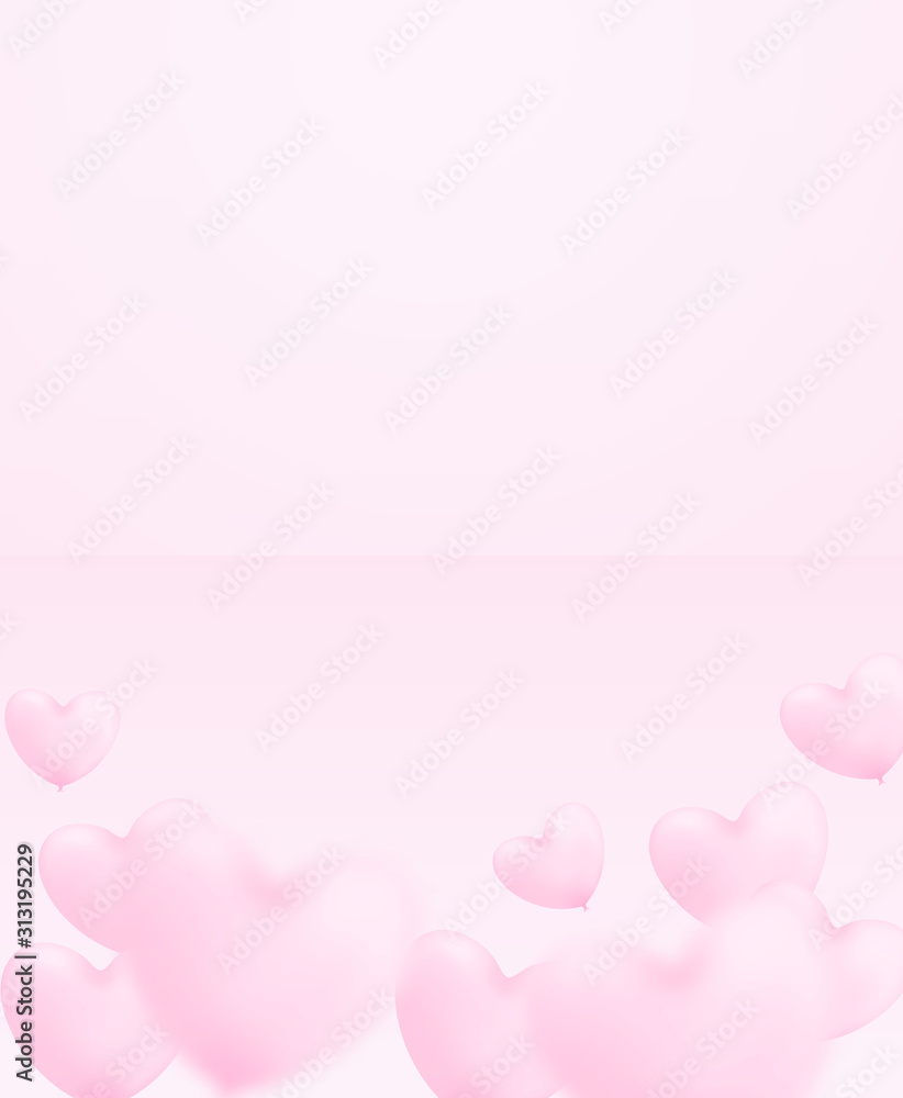 Happy Valentine's day background. Design with pink heart balloons on pink background. Vector.