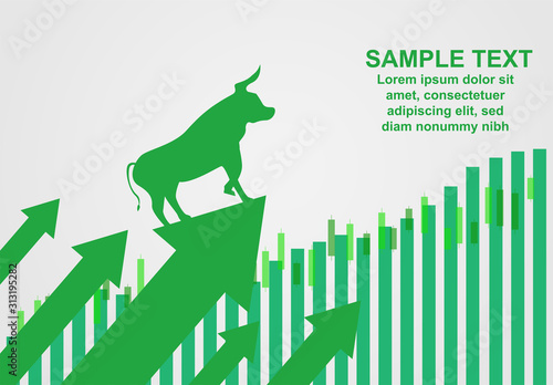 Stock market. Candle stick graph chart of stock market investment trading. Bullish point, Up trend of graph .  Bull Market. green background. Vector.