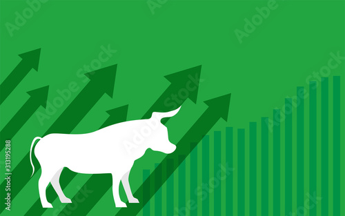 Stock market. Candle stick graph chart of stock market investment trading. Bullish point, Up trend of graph .  Bull Market. green background. Vector. © lim_pix